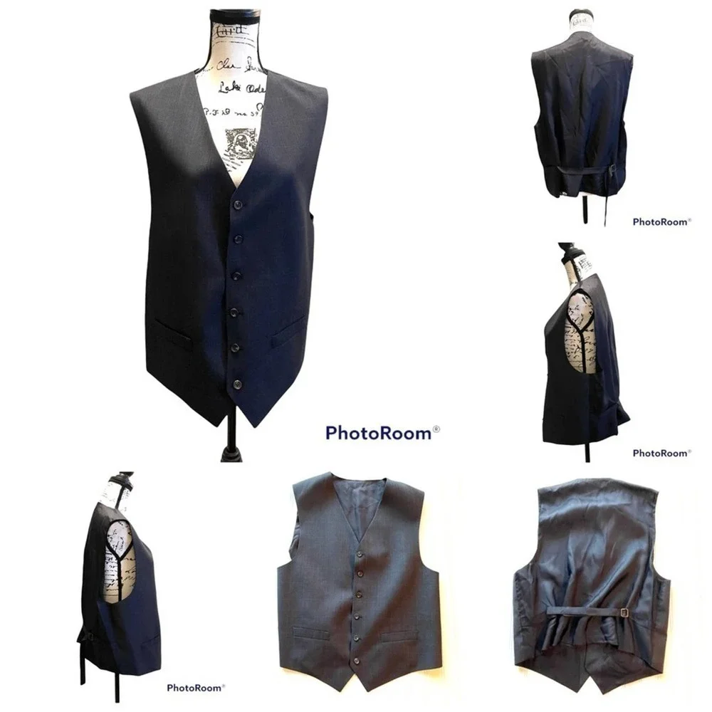 Ralph Lauren Suit Jacket Vest Blazer 2pc Sport Coat Navy Blue Size 43R Plaid